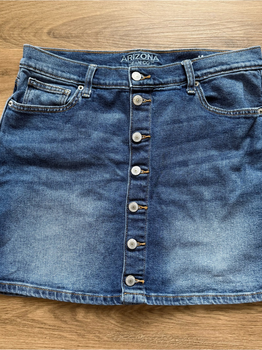 Arizona Jeans Sz11 Denim Button Front Mini Skirt Coastal Classic Casual